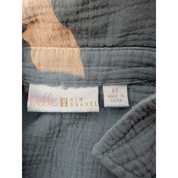 Belle Kim Gravel Womens Gotta Have It Gauze Summer Blouse Blue Sz XS Oversized - Picture 2 of 5